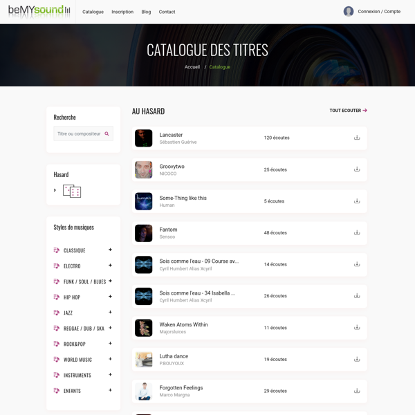Catalogue musical réalisé en HTML, CSS, Bootstrap, jQuery, PHP et MySQL