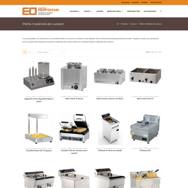 Catalogue de matériel professionnel réalisé avec WordPress et WooCommerce.